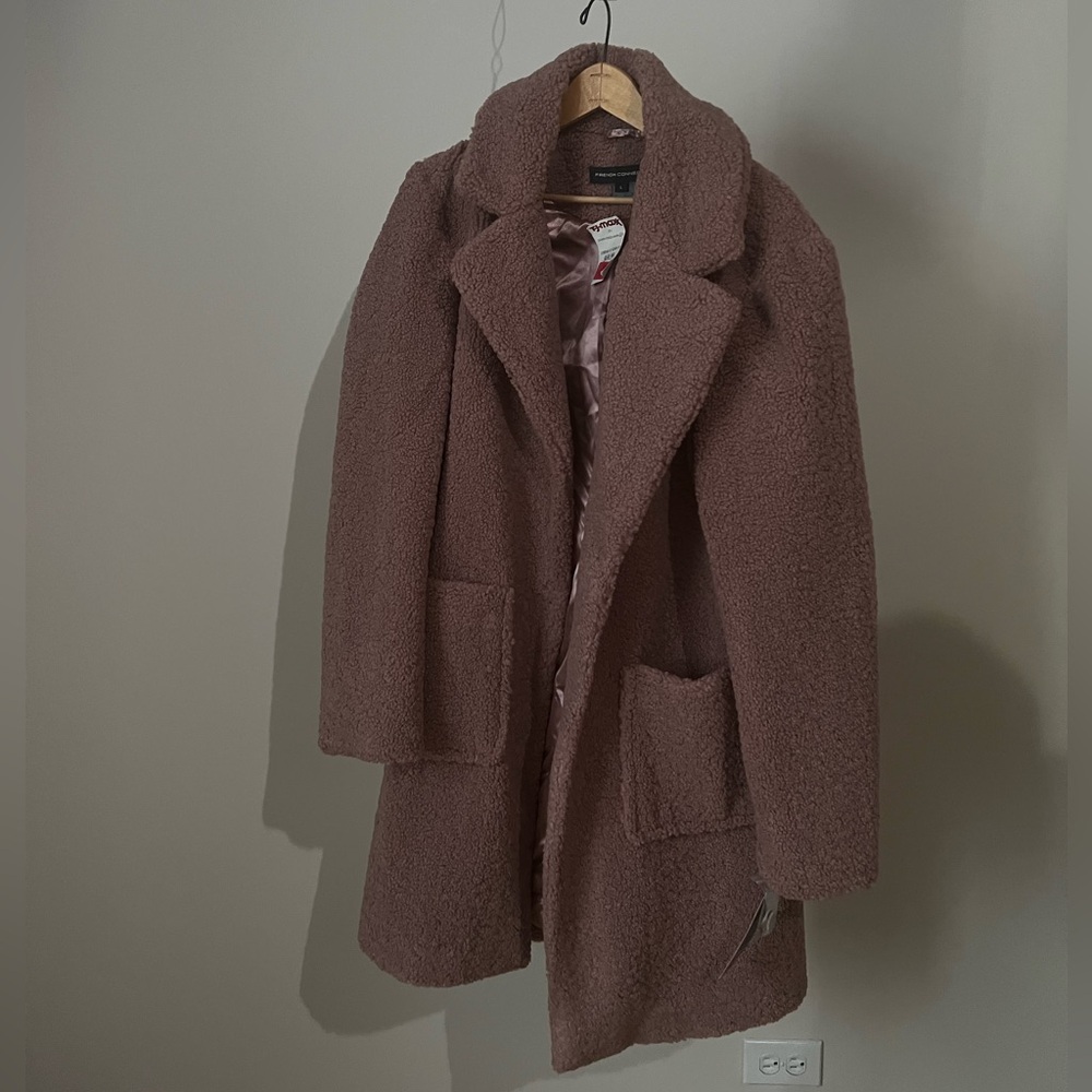 french connection purple faux fur long coat size large